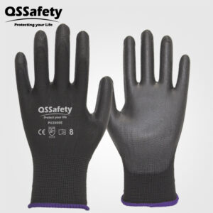 qs pu2006e black pu labor protection gloves construction site abrasion resistant industrial breathable electronics factory gas station work gloves